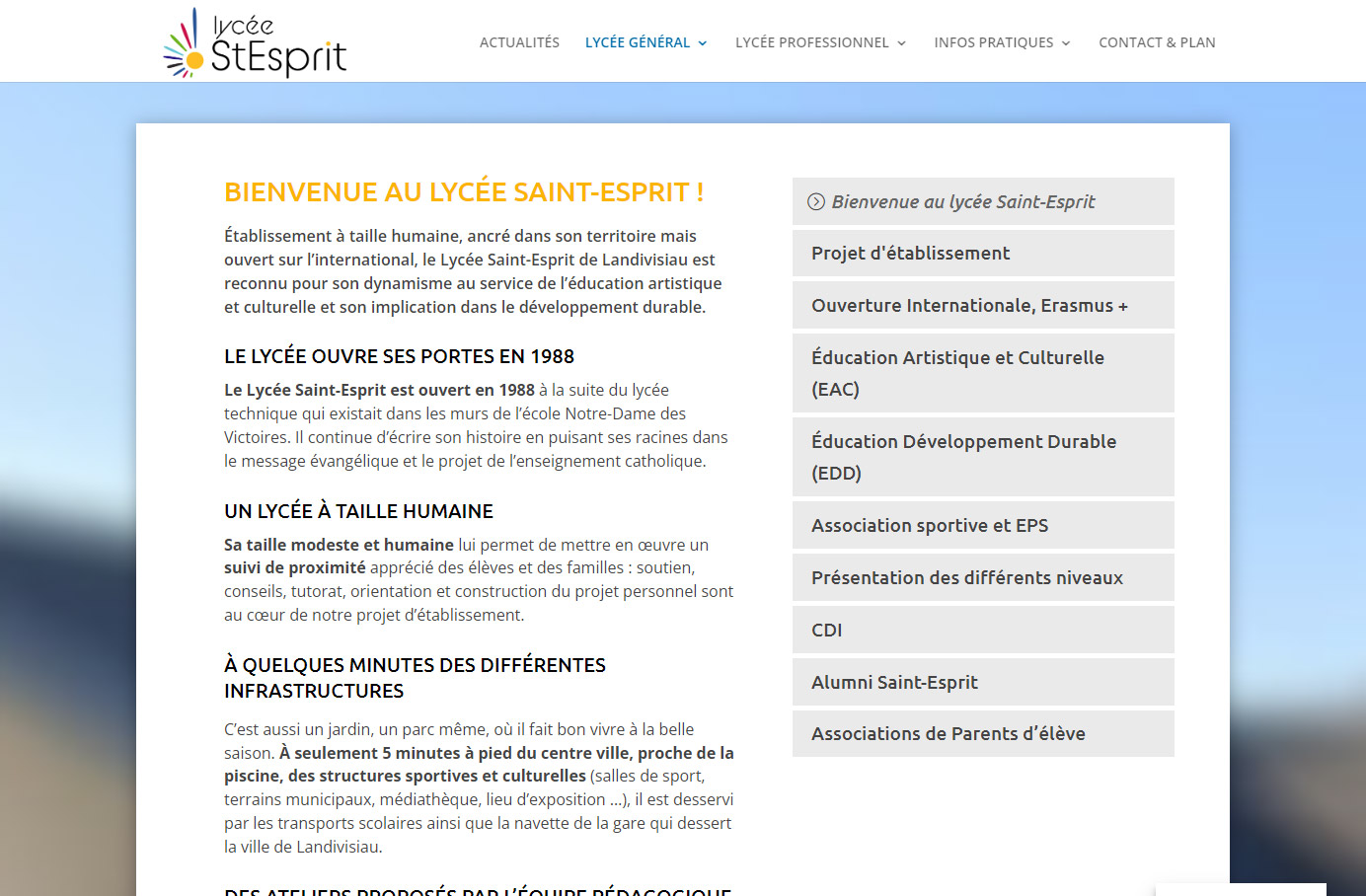 Réalisation du site web Lycée Saint-Esprit à Landivisiau par CreaWebsense Douarnenez