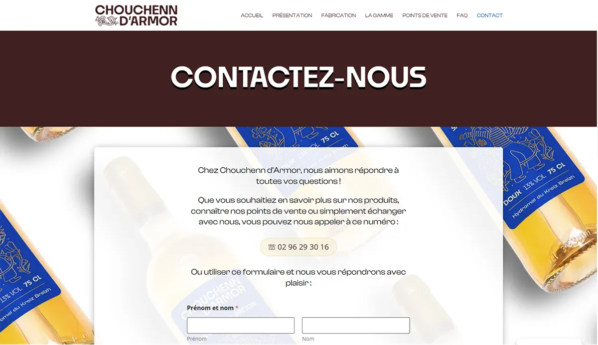 Page contact Chouchenn d'Armor à Rostrenen Site internet de Chouchenn d'Armor à Rostrenen